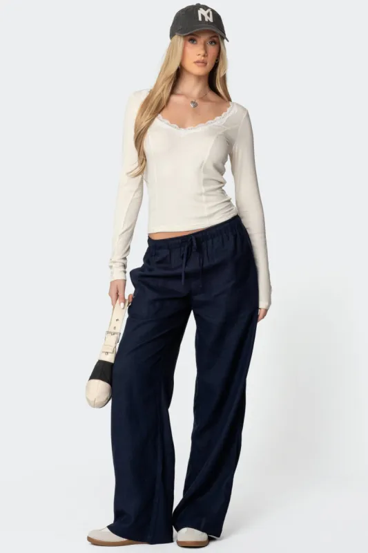 Yasmine Linen Look Pants sold by Edikted
