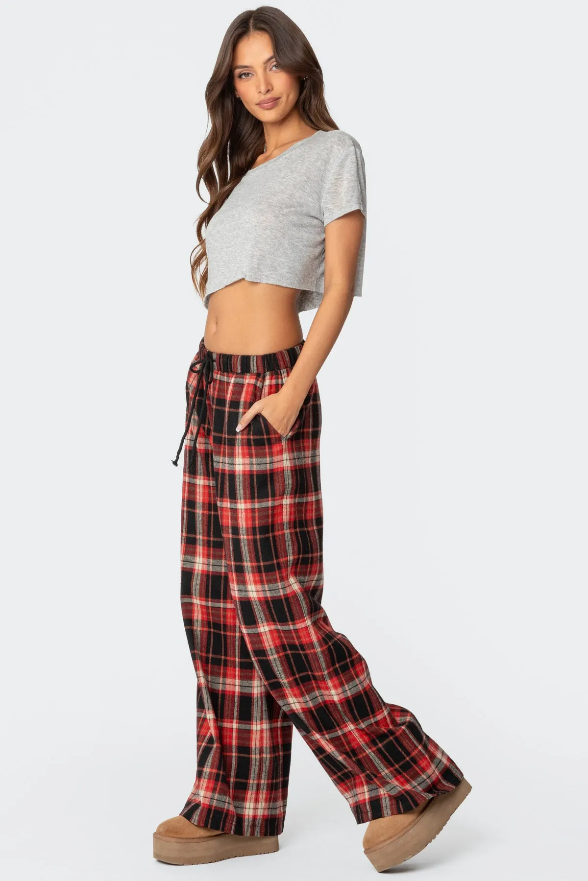 Lounge Around Plaid Wide Leg Pants sold by Edikted product image thumbnail 4