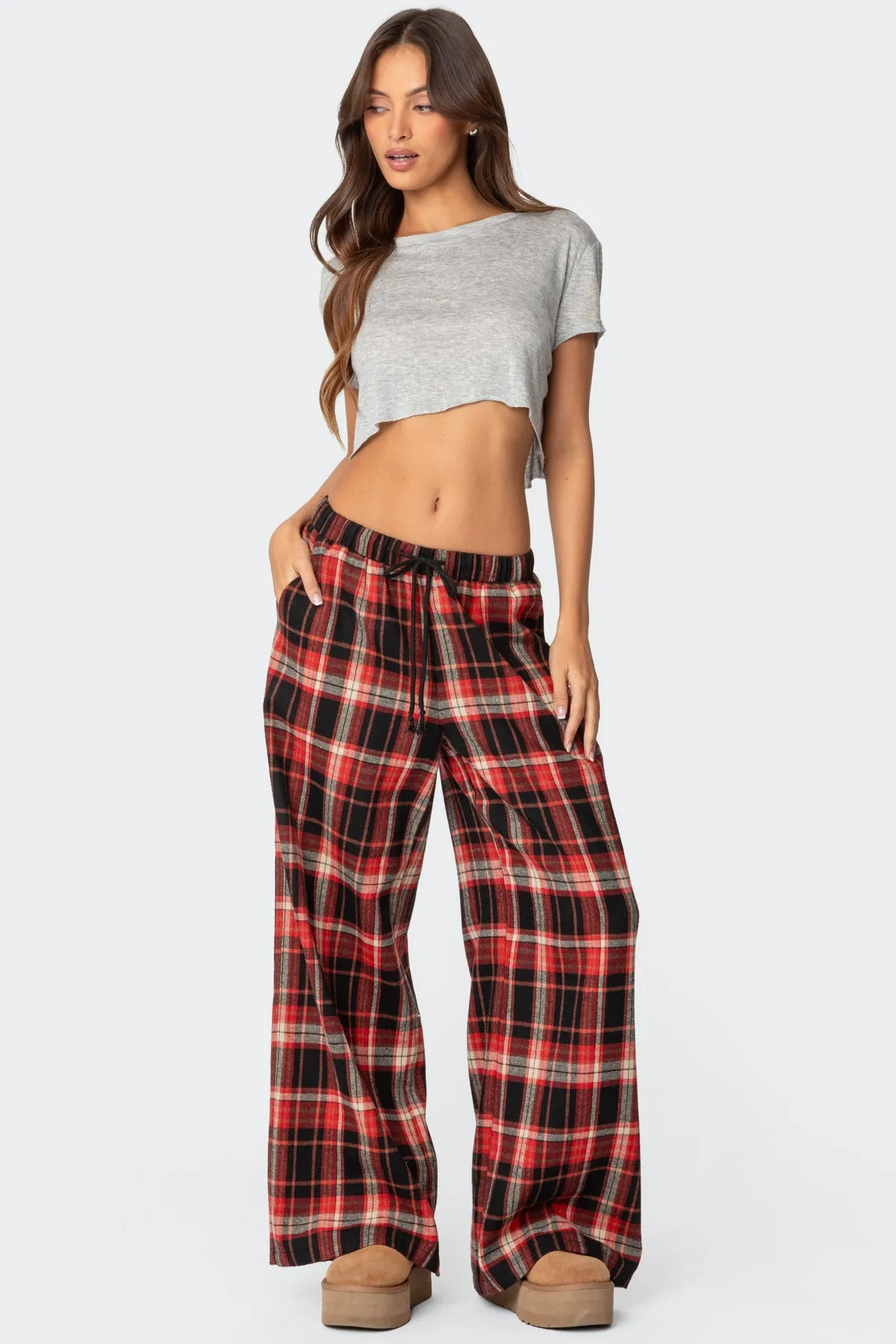 Lounge Around Plaid Wide Leg Pants sold by Edikted