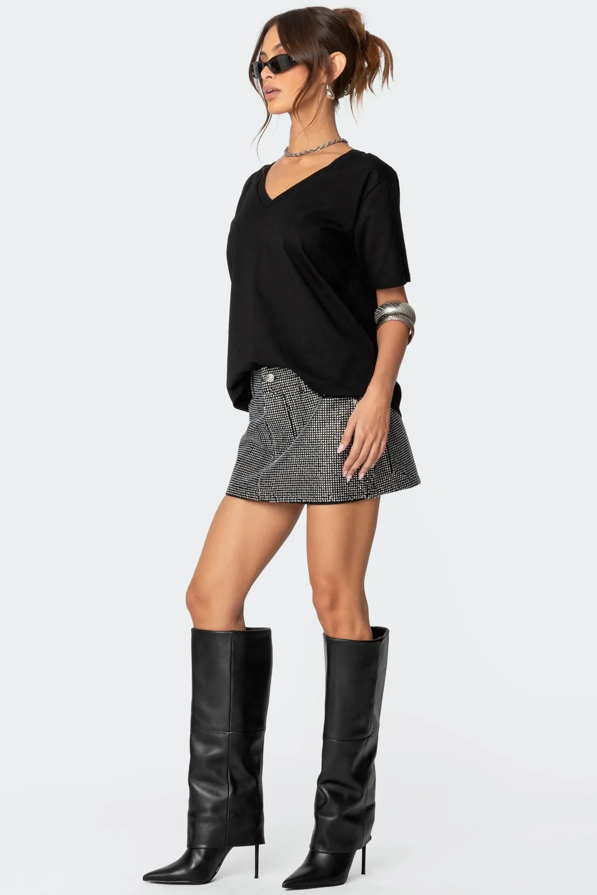 Glitz Rhinestone Denim Mini Skirt sold by Edikted product image thumbnail 4