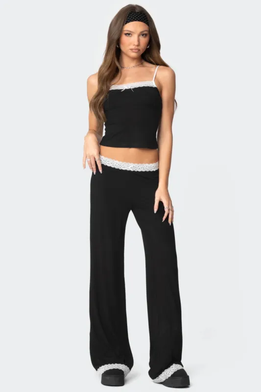 Domino Contrast Lace Trim Pants sold by Edikted