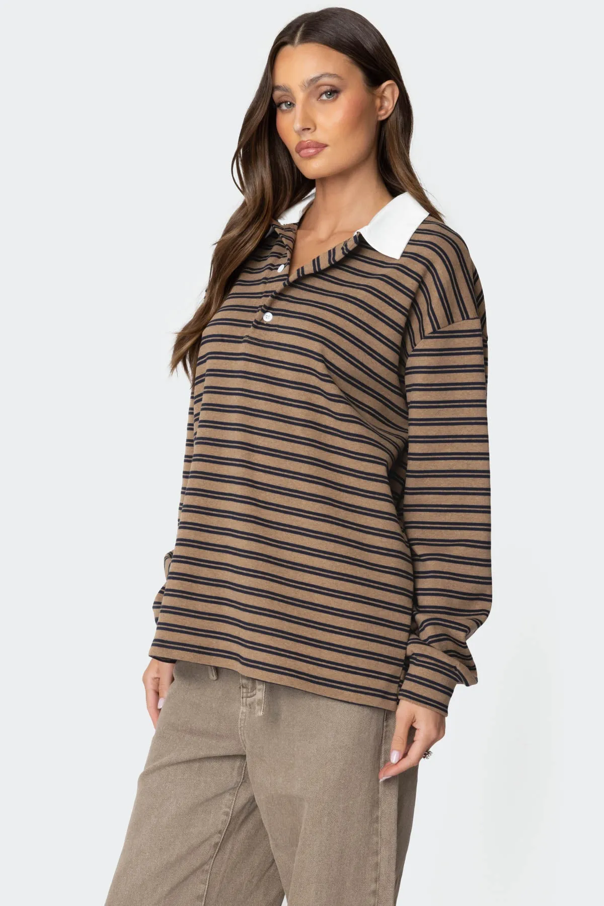 Stripey Oversized Collared Shirt sold by Edikted product image thumbnail 3