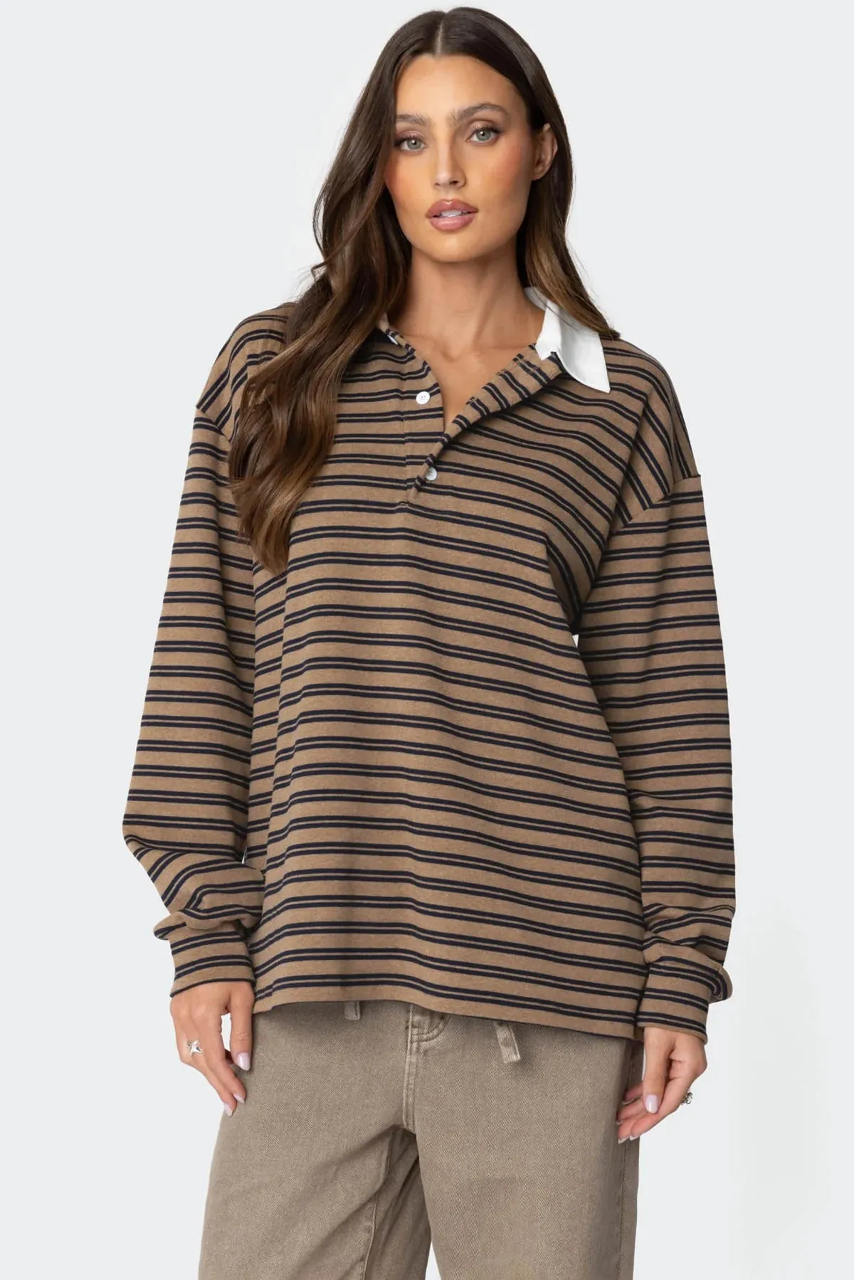 Stripey Oversized Collared Shirt sold by Edikted