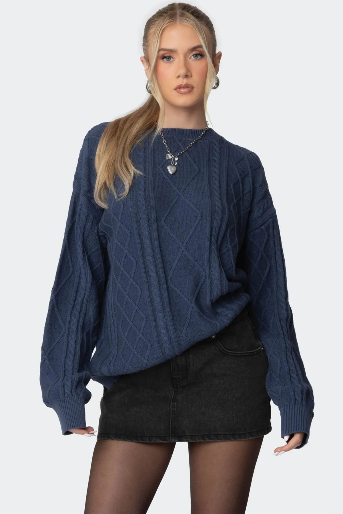 Jessy Cable Knit Oversized Sweater sold by Edikted