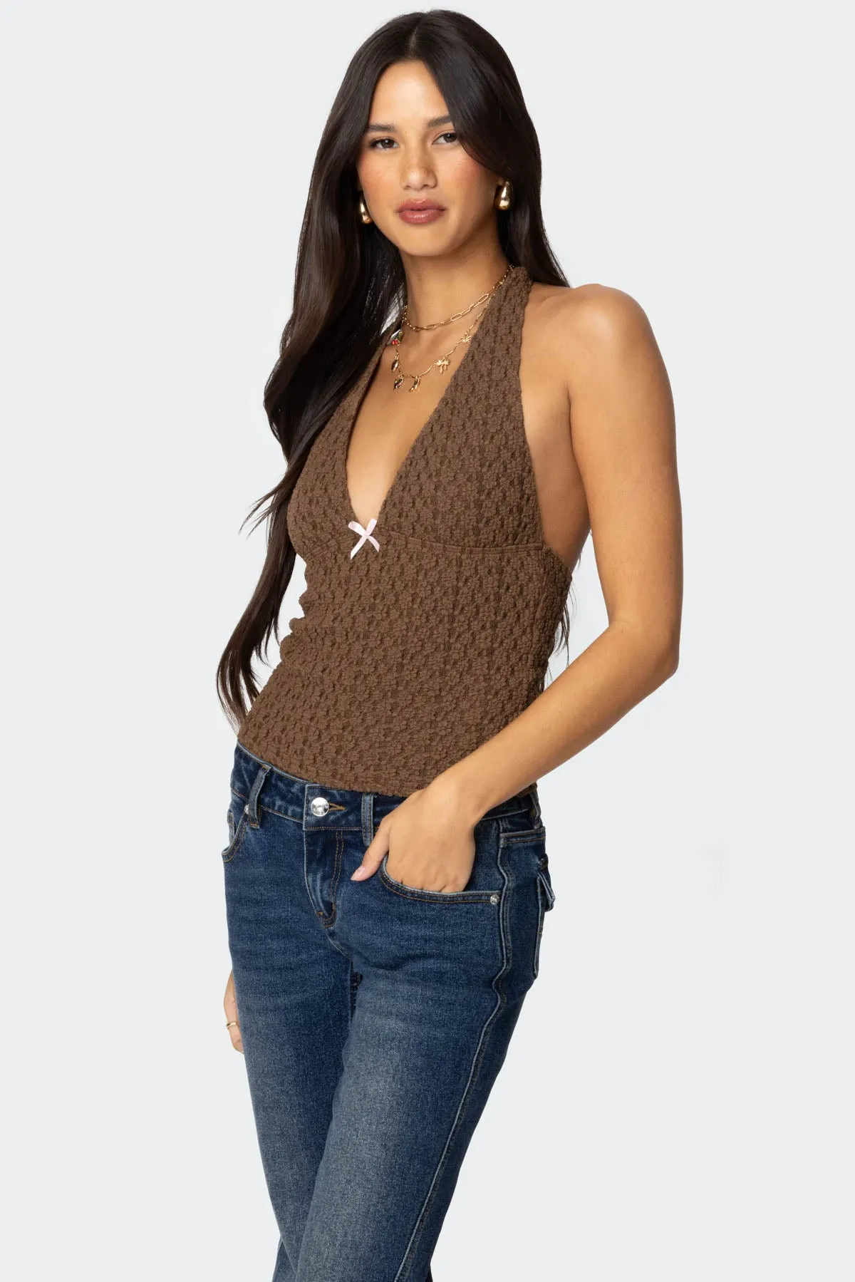 Willow Textured Halter Top sold by Edikted product image thumbnail 4