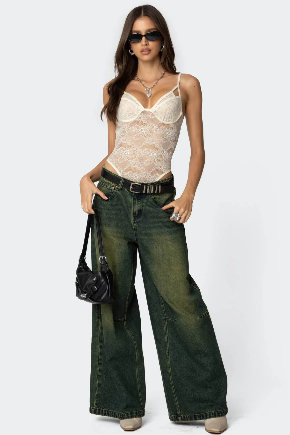 Strappy Sheer Lace Bodysuit sold by Edikted product image thumbnail 2