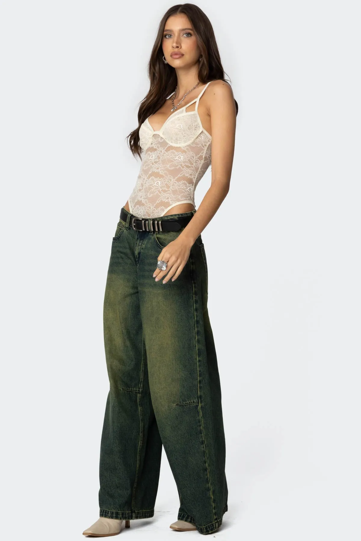 Strappy Sheer Lace Bodysuit sold by Edikted product image thumbnail 4