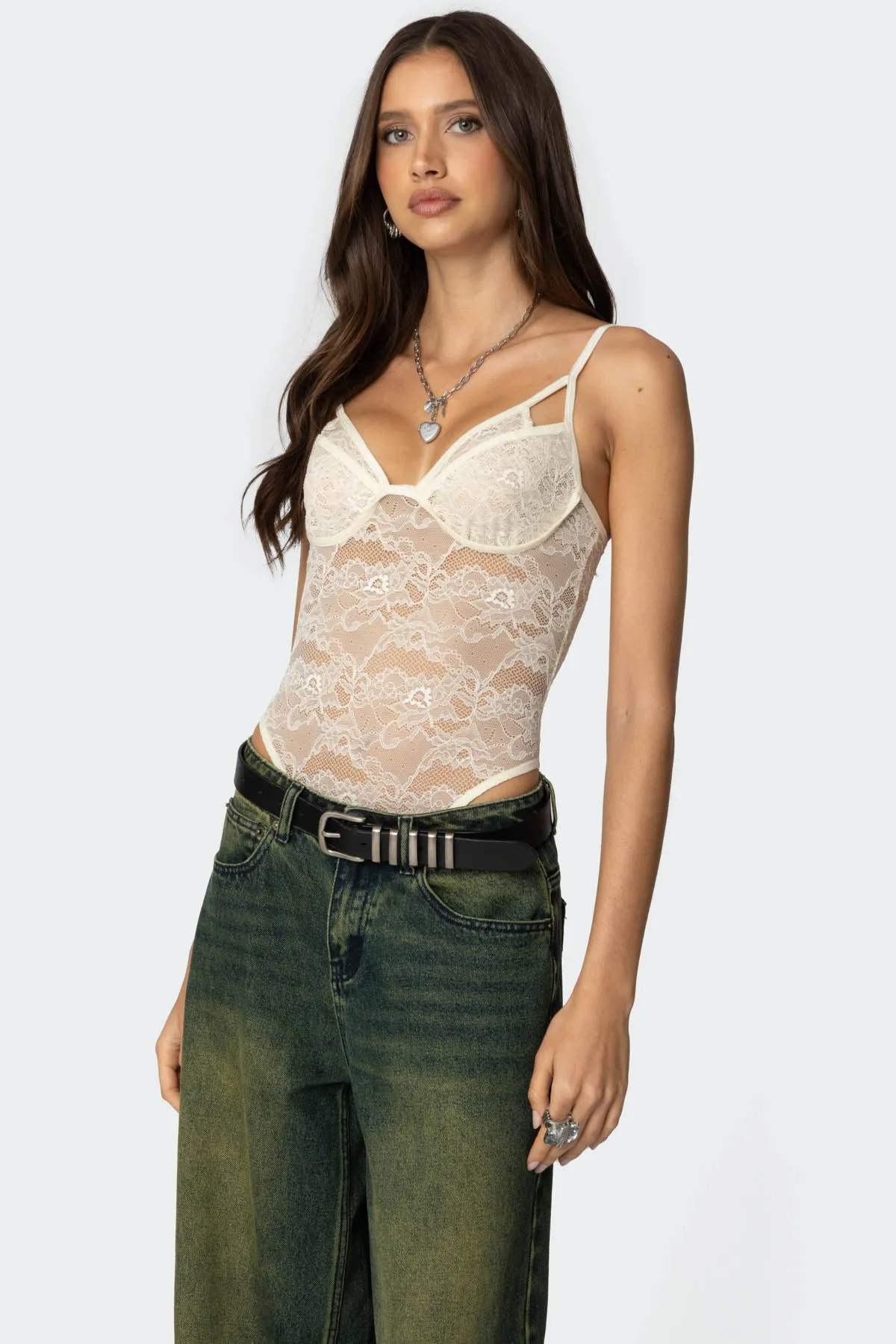 Strappy Sheer Lace Bodysuit sold by Edikted product image thumbnail 3