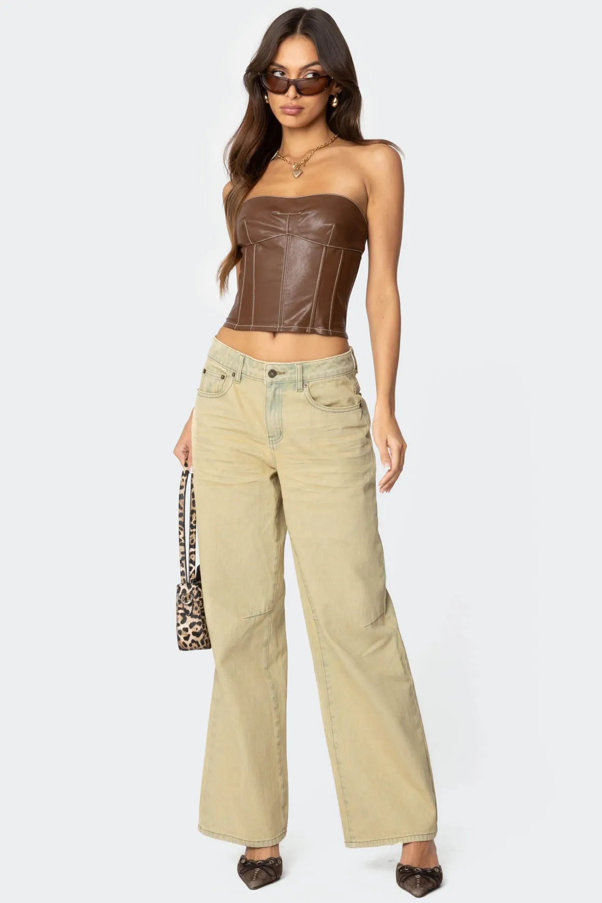 Moss Faux Leather Lace Up Corset sold by Edikted product image thumbnail 2