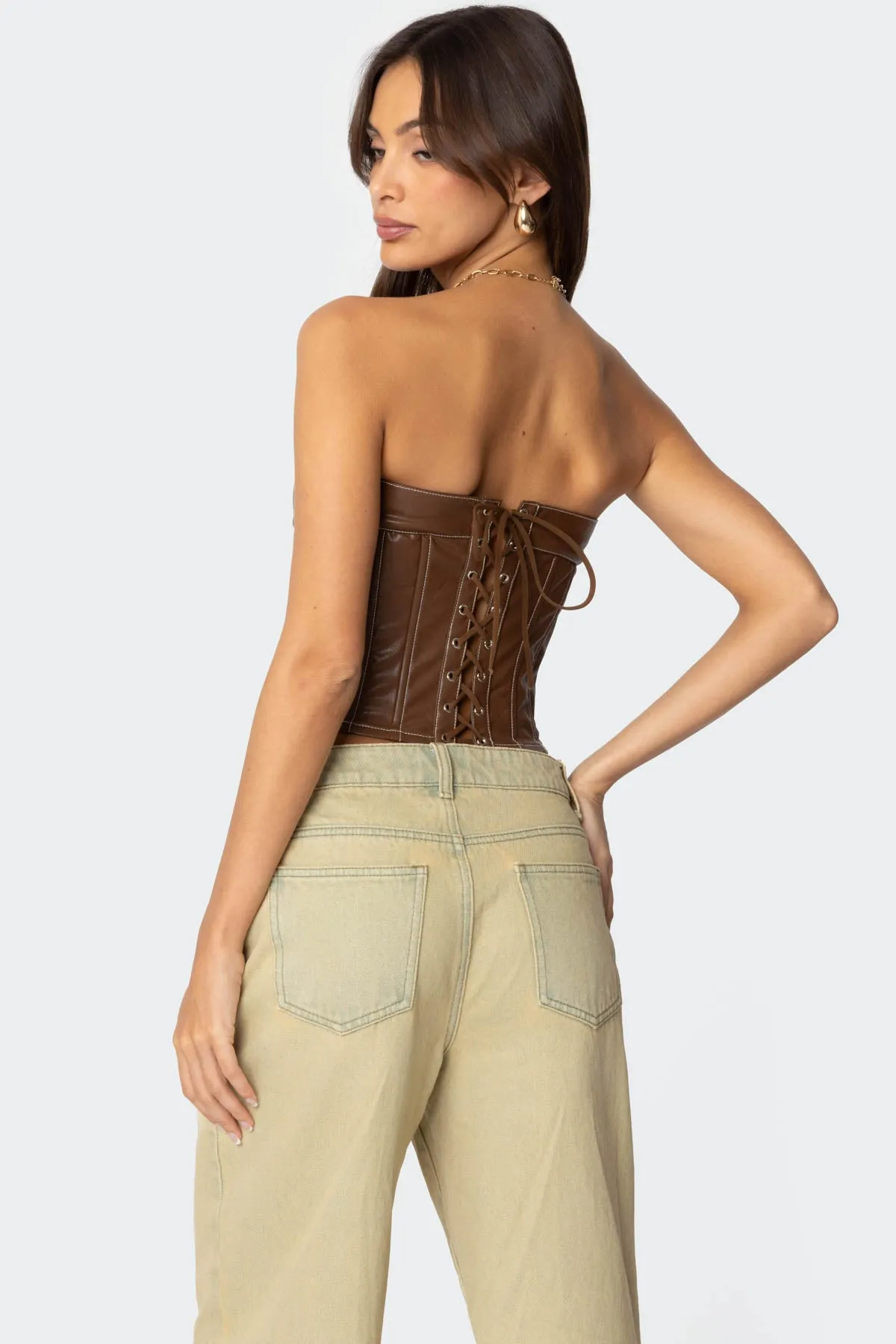 Moss Faux Leather Lace Up Corset sold by Edikted product image thumbnail 3
