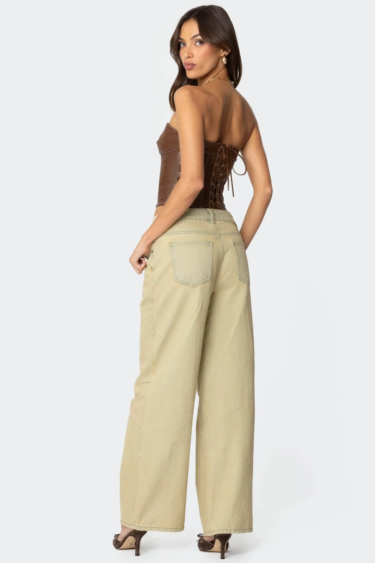 Moss Faux Leather Lace Up Corset sold by Edikted product image thumbnail 5