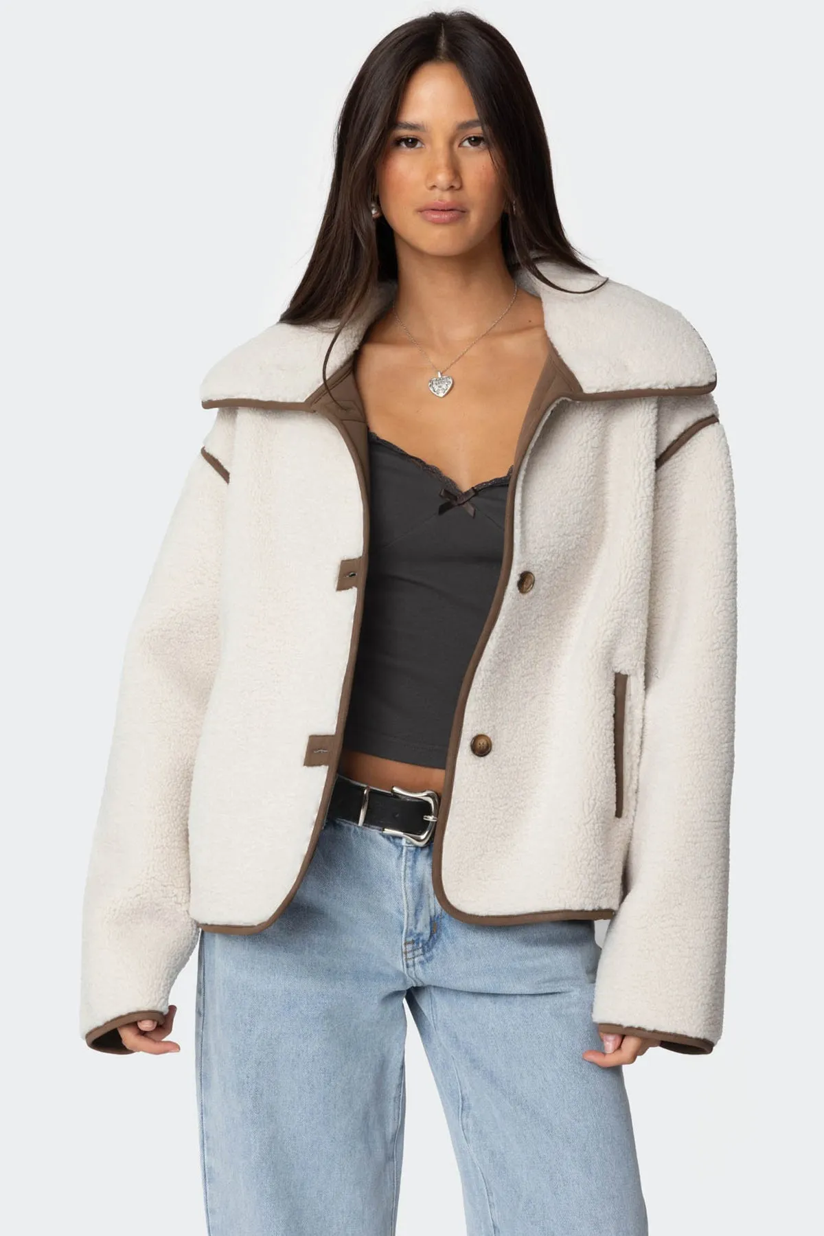 Frost Oversized Faux Shearling Jacket sold by Edikted