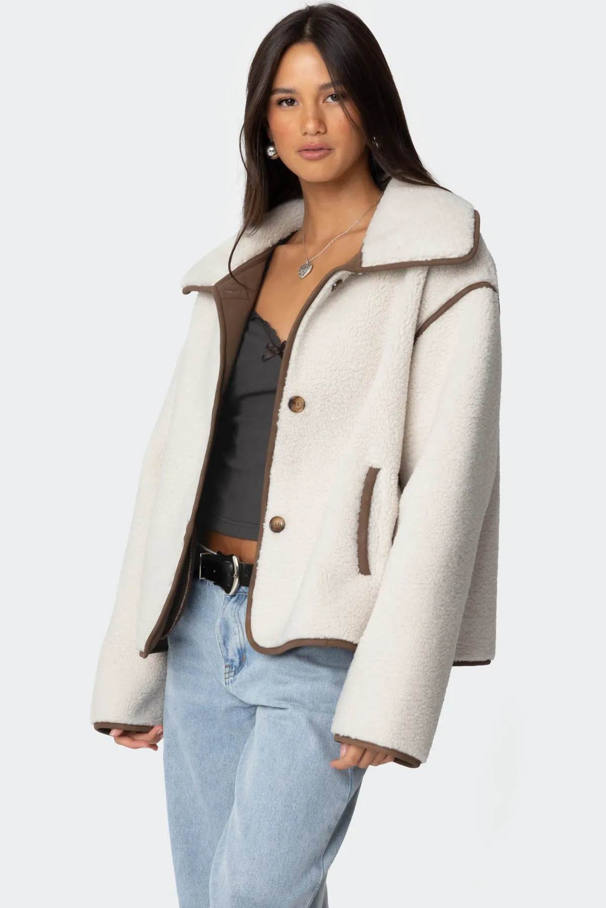 Frost Oversized Faux Shearling Jacket sold by Edikted product image thumbnail 4