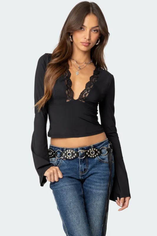 Tina Lacey Plunge Neck Top sold by Edikted