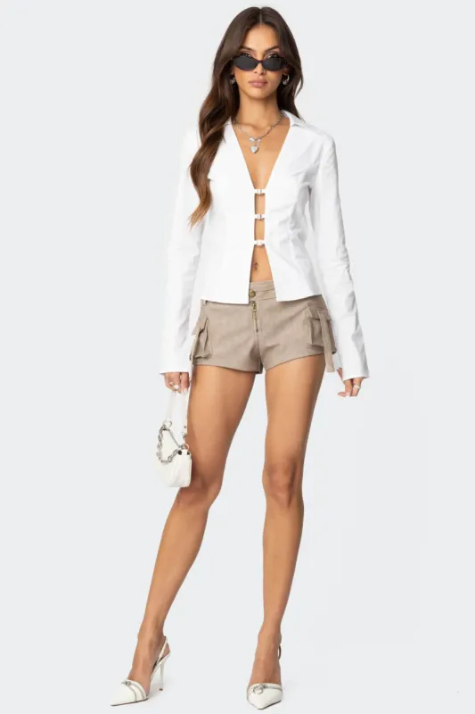 Washed Faux Leather Micro Cargo Shorts made by Edikted