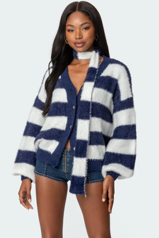 Striped Two Piece Knit Scarf Cardigan sold by Edikted
