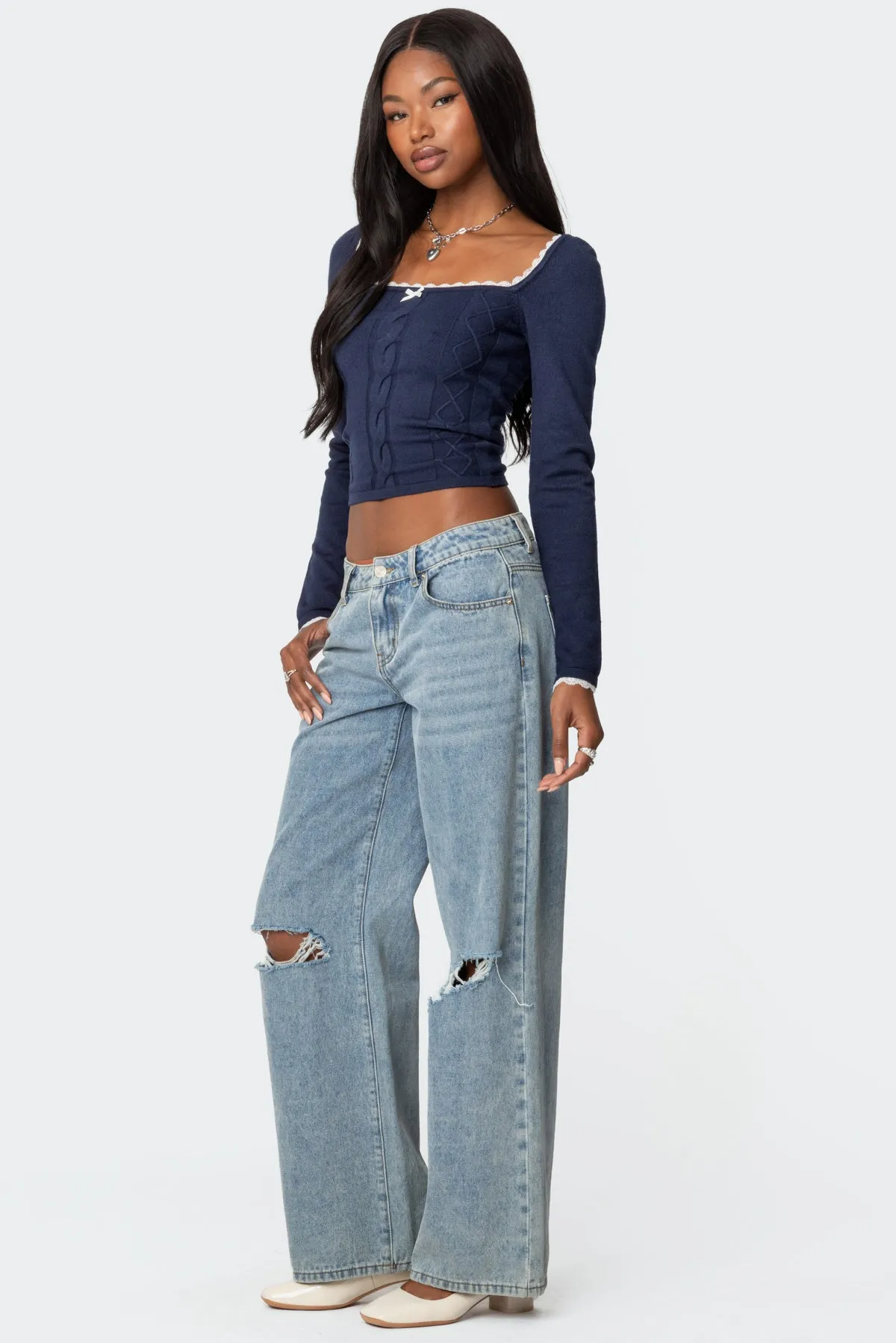 Ansley Lacey Cable Knit Top sold by Edikted product image thumbnail 4