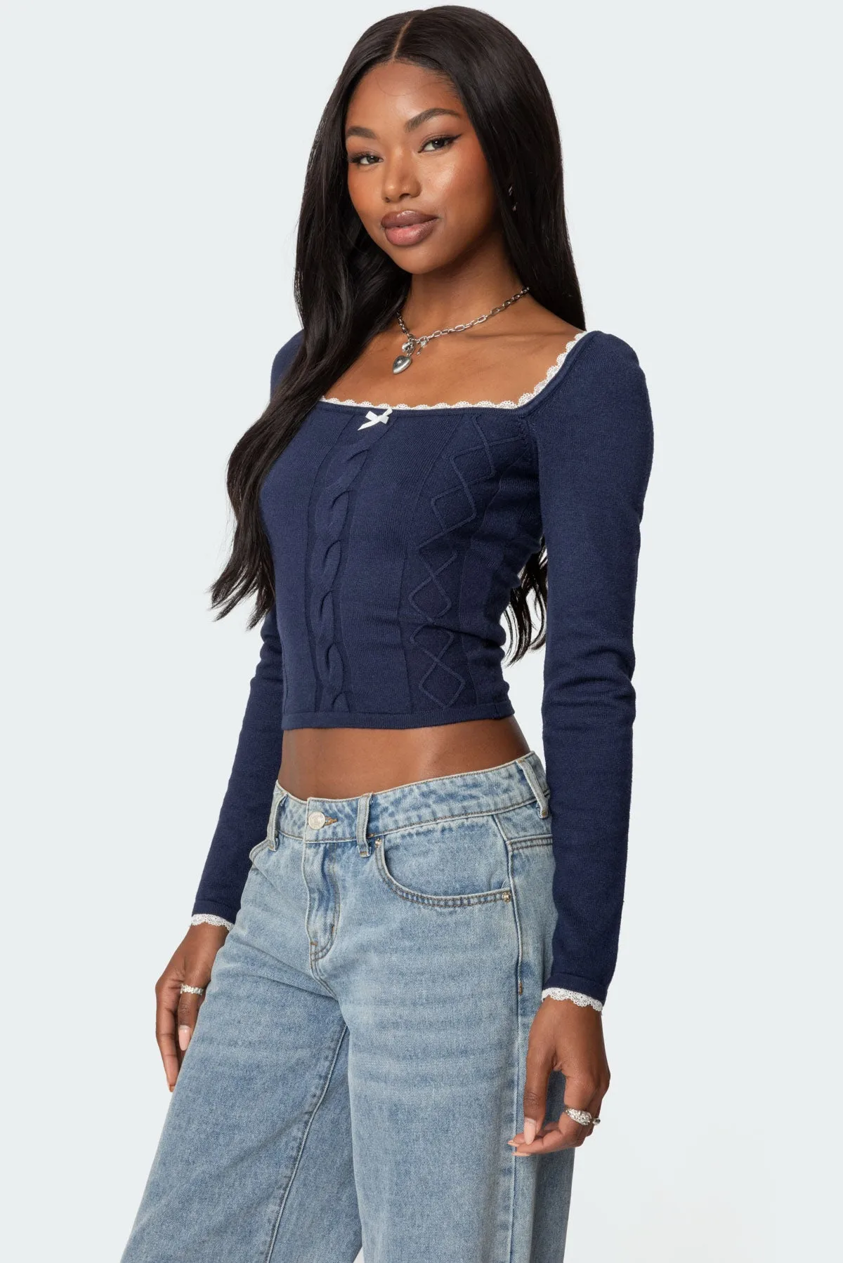 Ansley Lacey Cable Knit Top sold by Edikted product image thumbnail 3