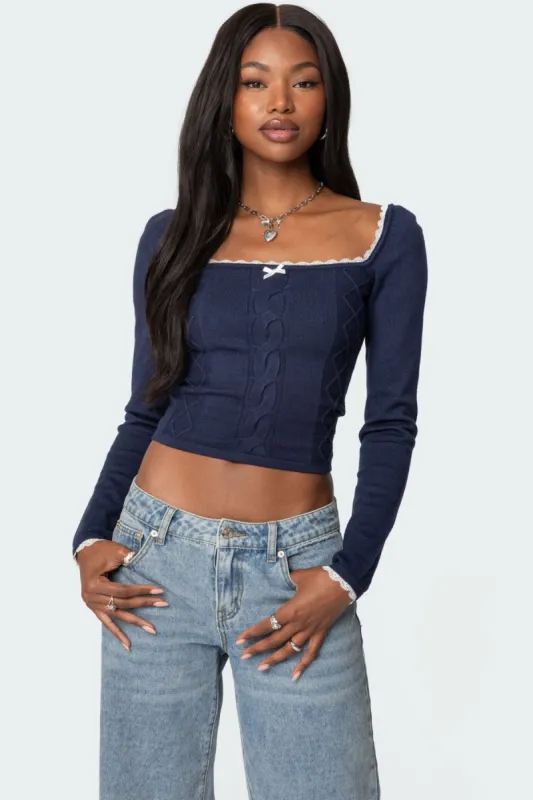 Ansley Lacey Cable Knit Top sold by Edikted