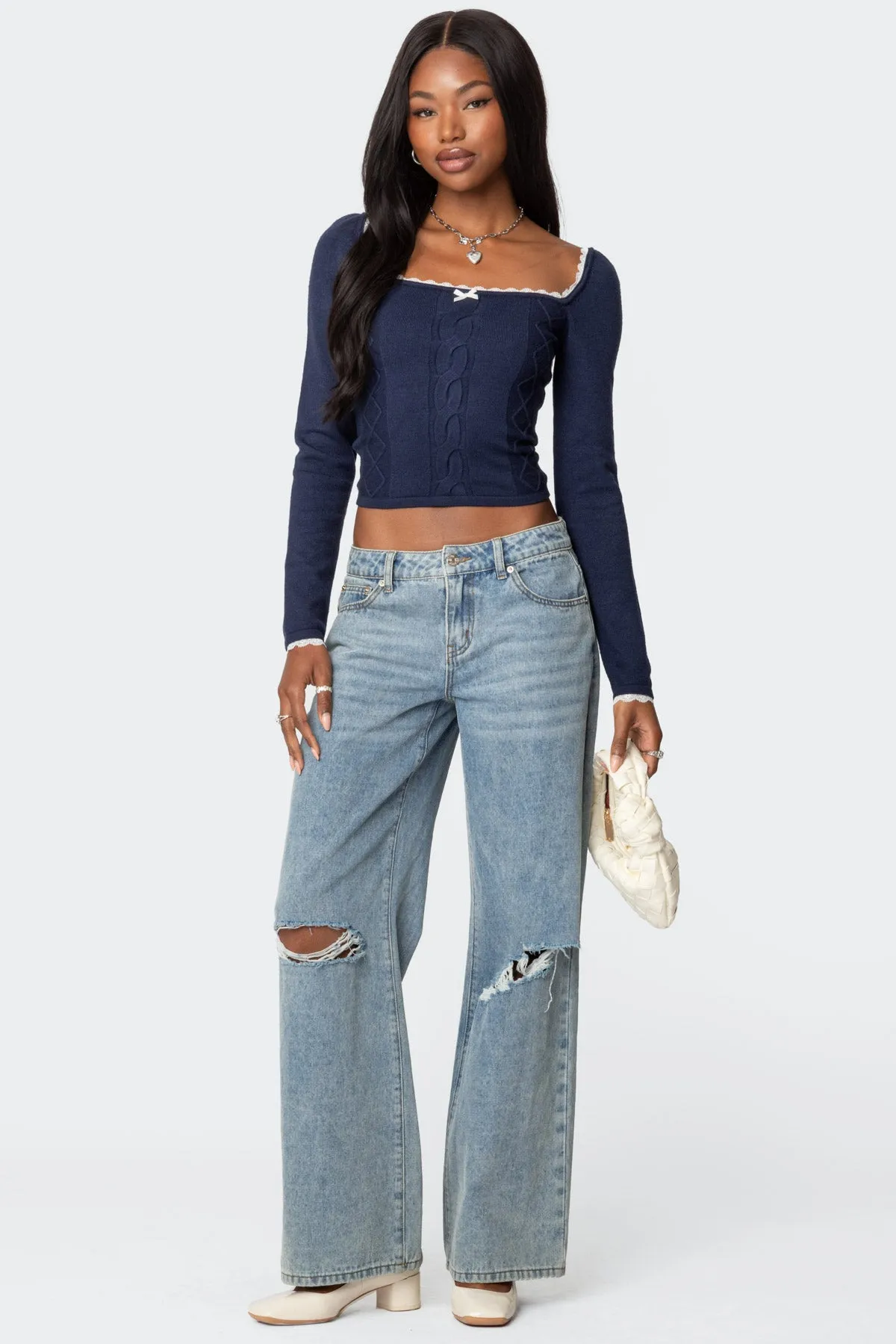 Ansley Lacey Cable Knit Top sold by Edikted product image thumbnail 2
