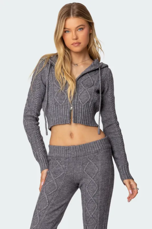 Ray Cable Knit Hooded Cardigan sold by Edikted