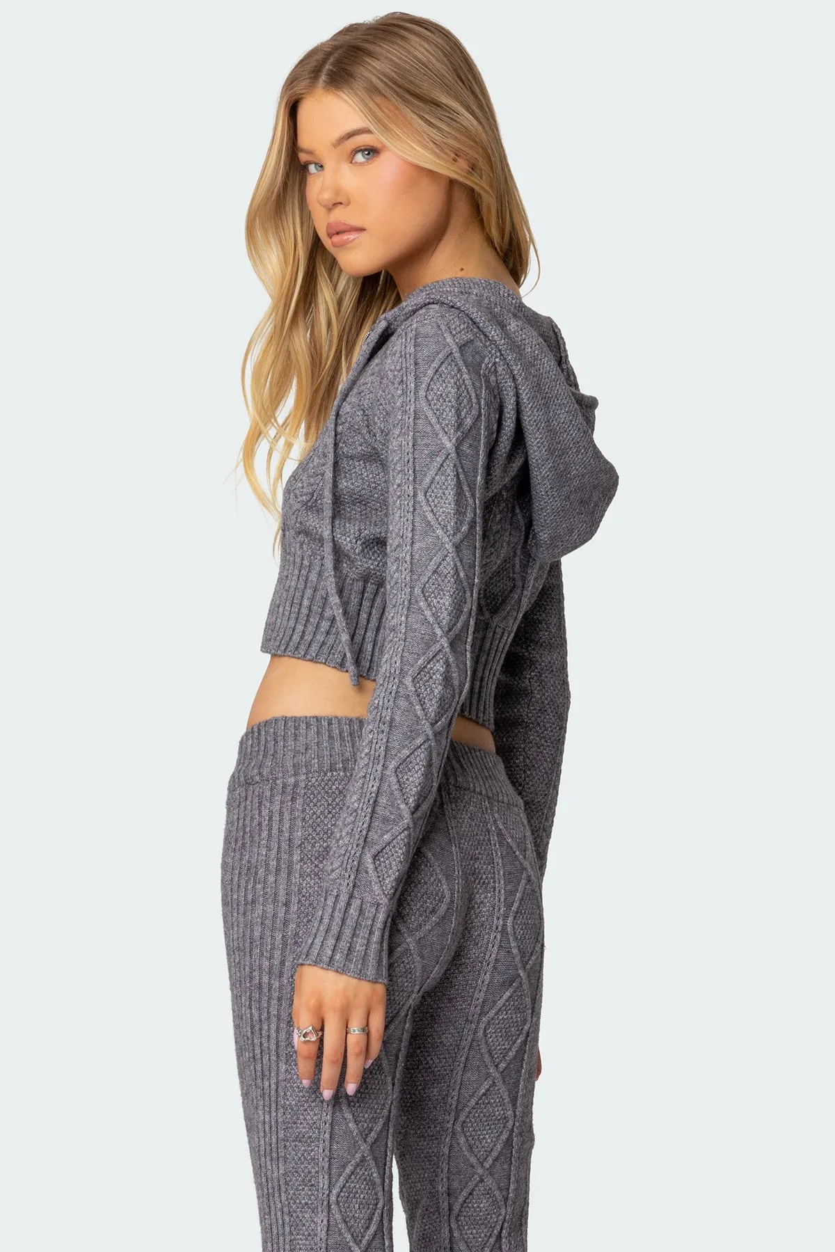 Ray Cable Knit Hooded Cardigan sold by Edikted product image thumbnail 4