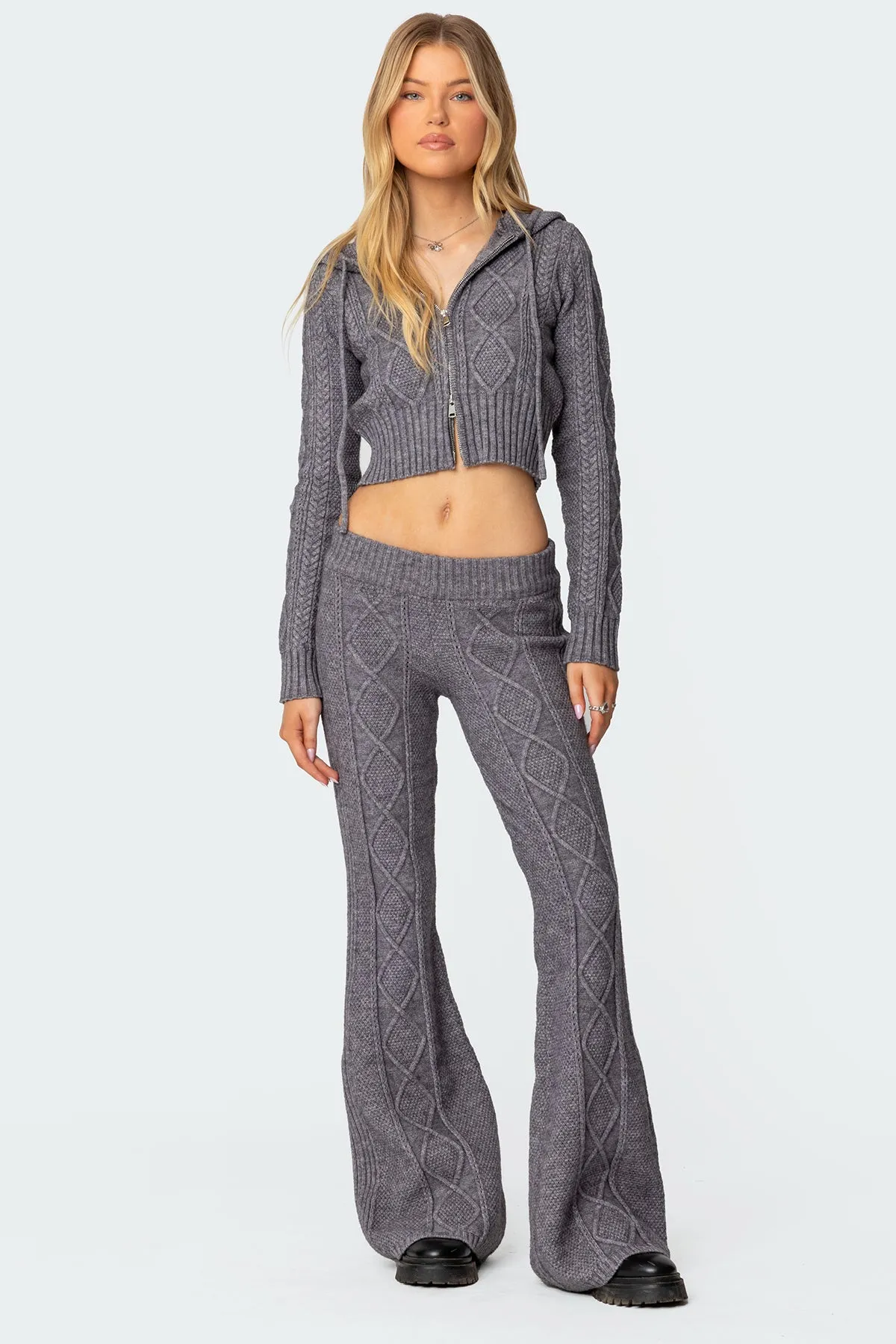 Ray Cable Knit Hooded Cardigan sold by Edikted product image thumbnail 2