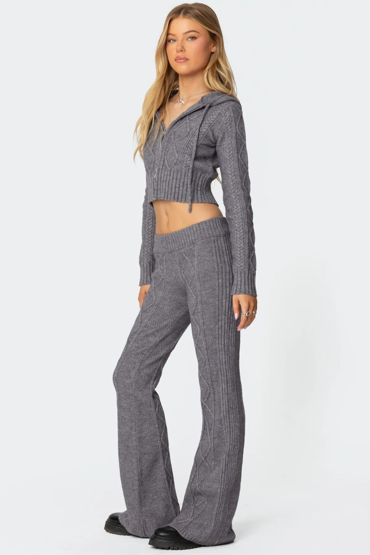 Ray Cable Knit Hooded Cardigan sold by Edikted product image thumbnail 5
