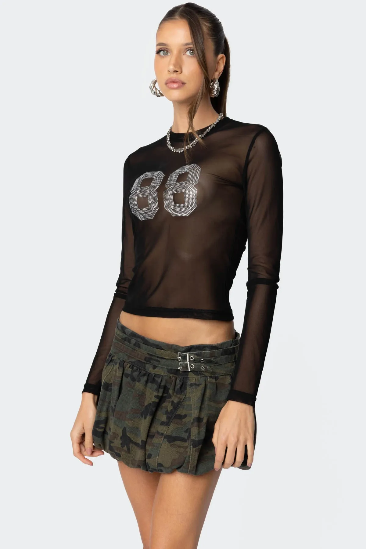 88 Rhinestone Sheer Mesh Top sold by Edikted product image thumbnail 3