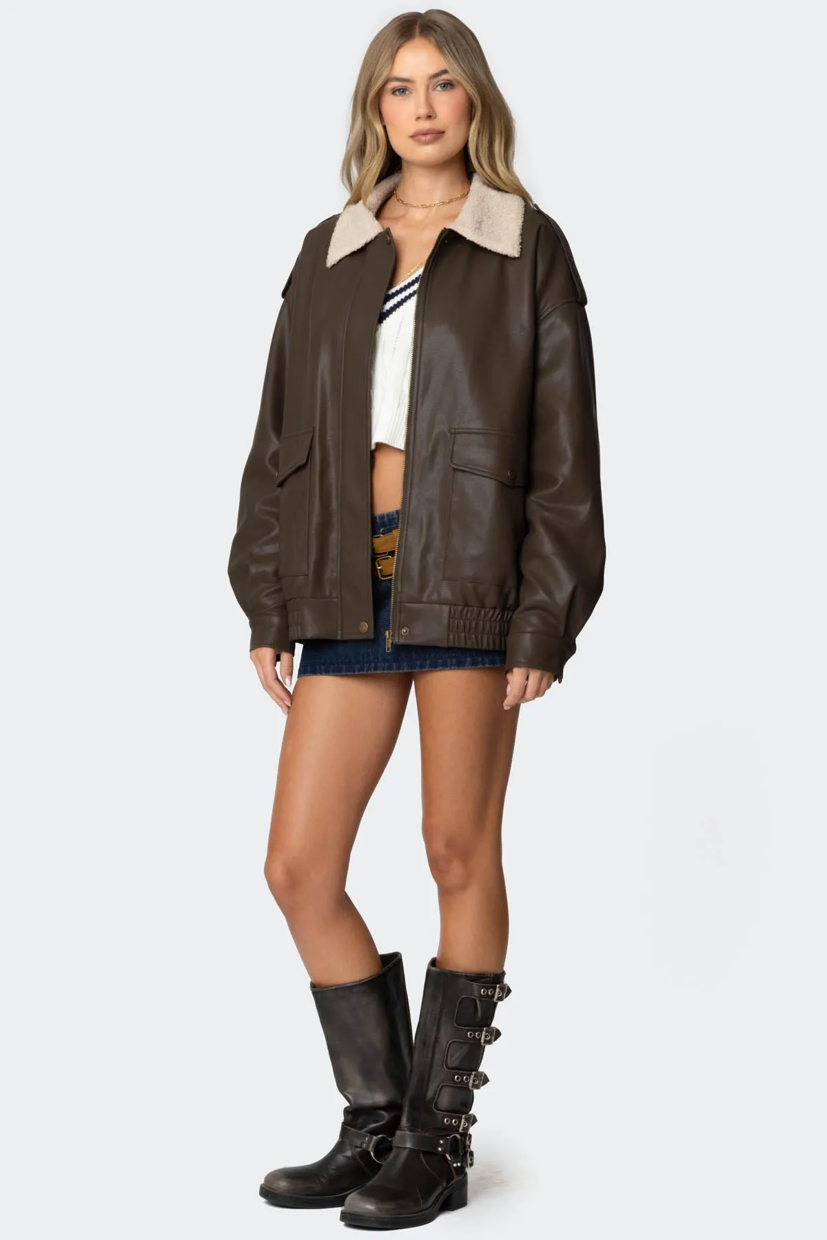 Ann Oversized Faux Leather Jacket sold by Edikted product image thumbnail 4