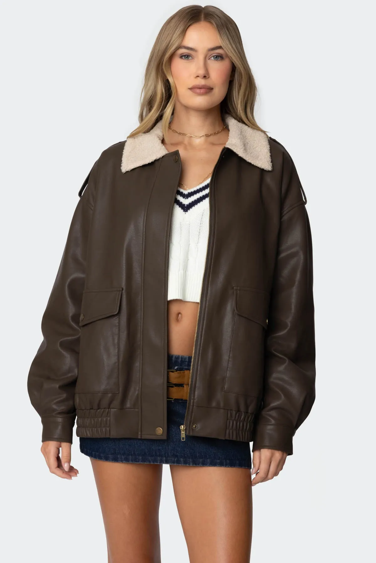 Ann Oversized Faux Leather Jacket sold by Edikted