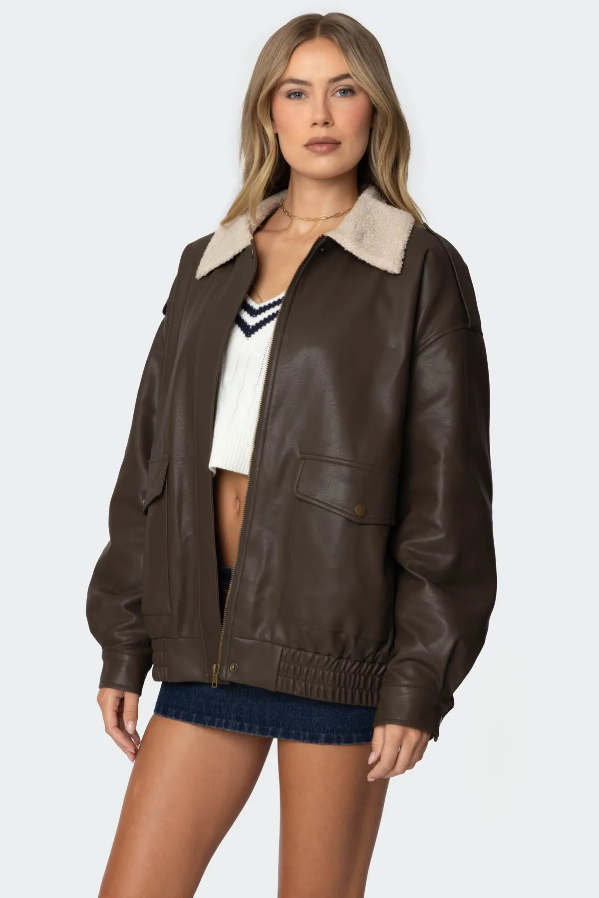 Ann Oversized Faux Leather Jacket sold by Edikted product image thumbnail 3