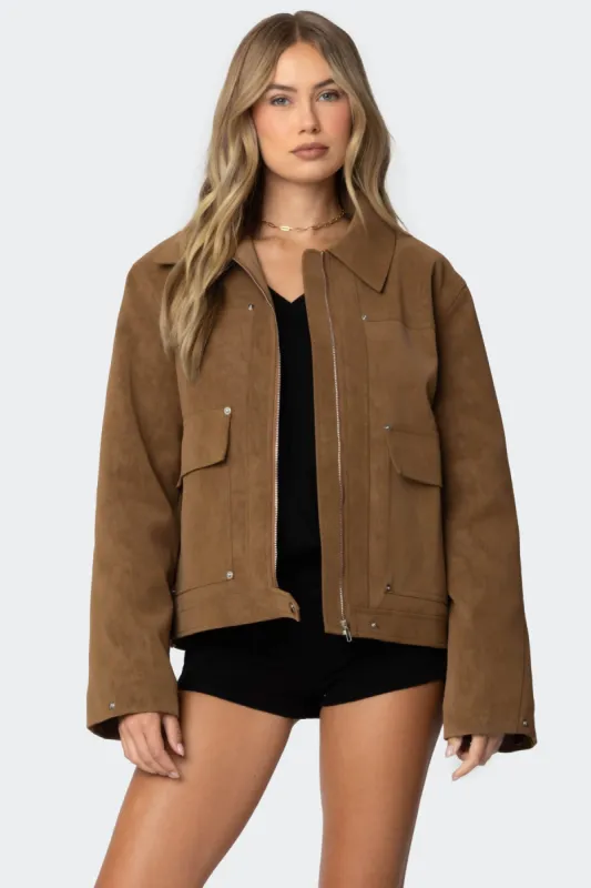 Annabelle Oversized Faux Suede Jacket sold by Edikted