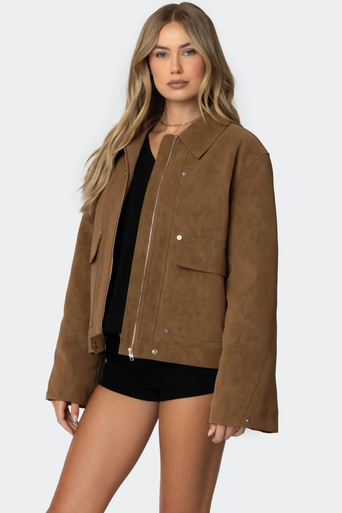 Annabelle Oversized Faux Suede Jacket sold by Edikted product image thumbnail 3