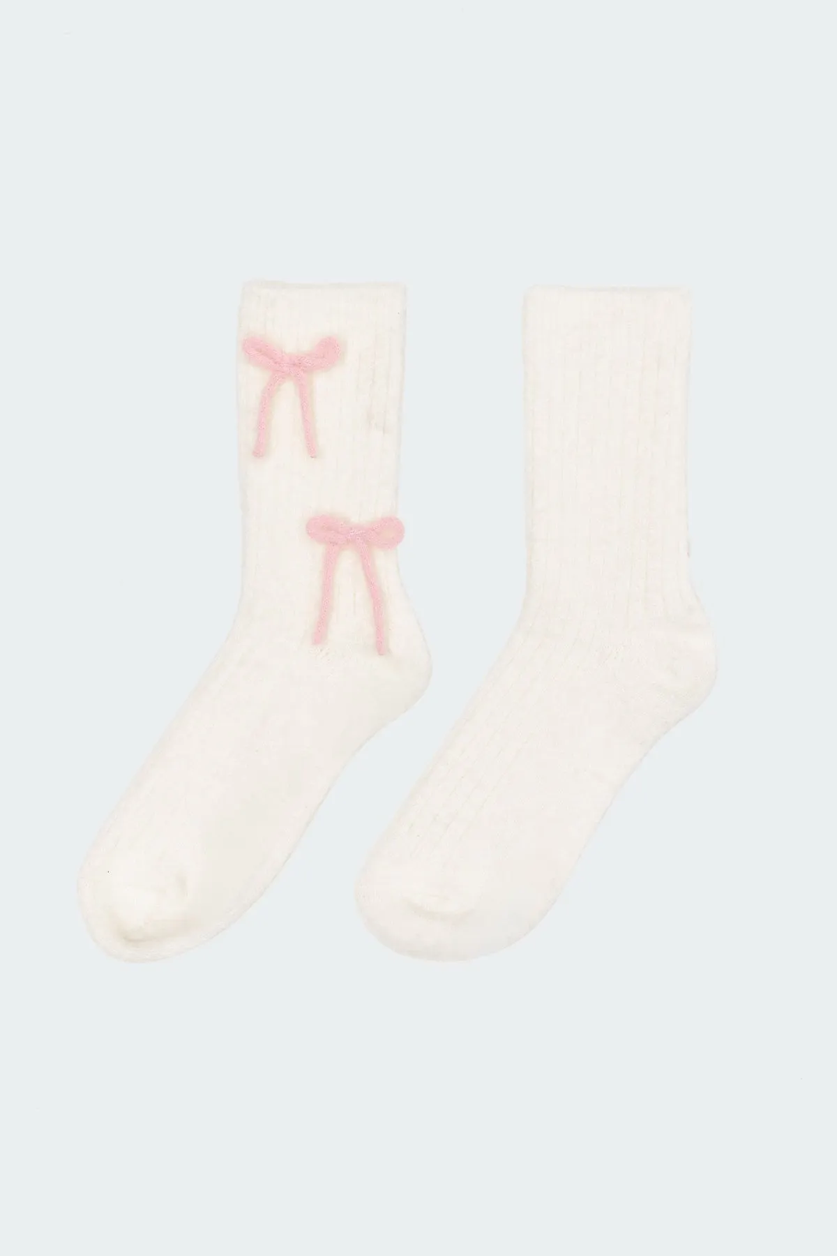 Knit Bow Fuzzy Socks sold by Edikted product image thumbnail 2