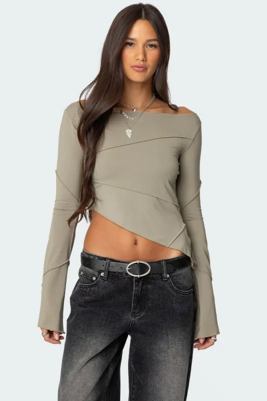 Maura Boat Neck Asymmetric Top sold by Edikted