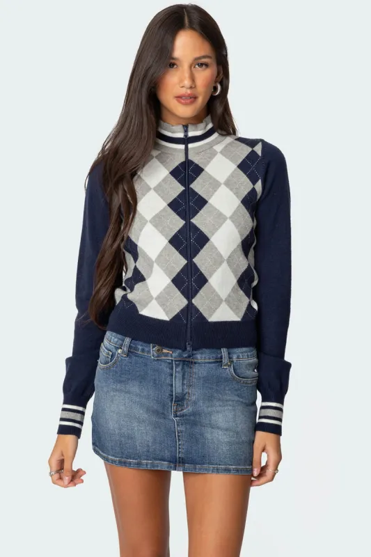 Madisen Argyle Knit Cardigan sold by Edikted