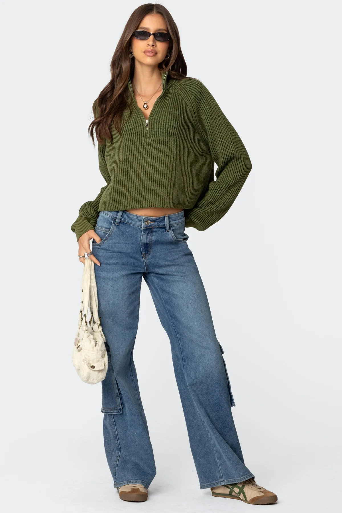 Cropped Rib Knit Half Zip Sweater sold by Edikted product image thumbnail 5