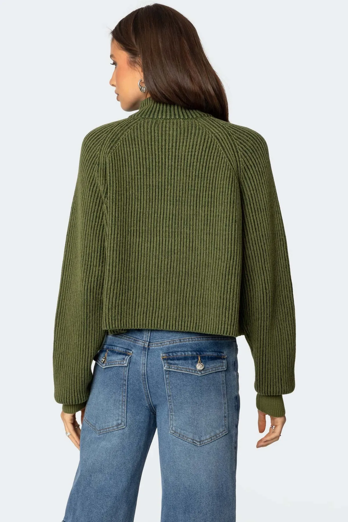 Cropped Rib Knit Half Zip Sweater sold by Edikted product image thumbnail 4