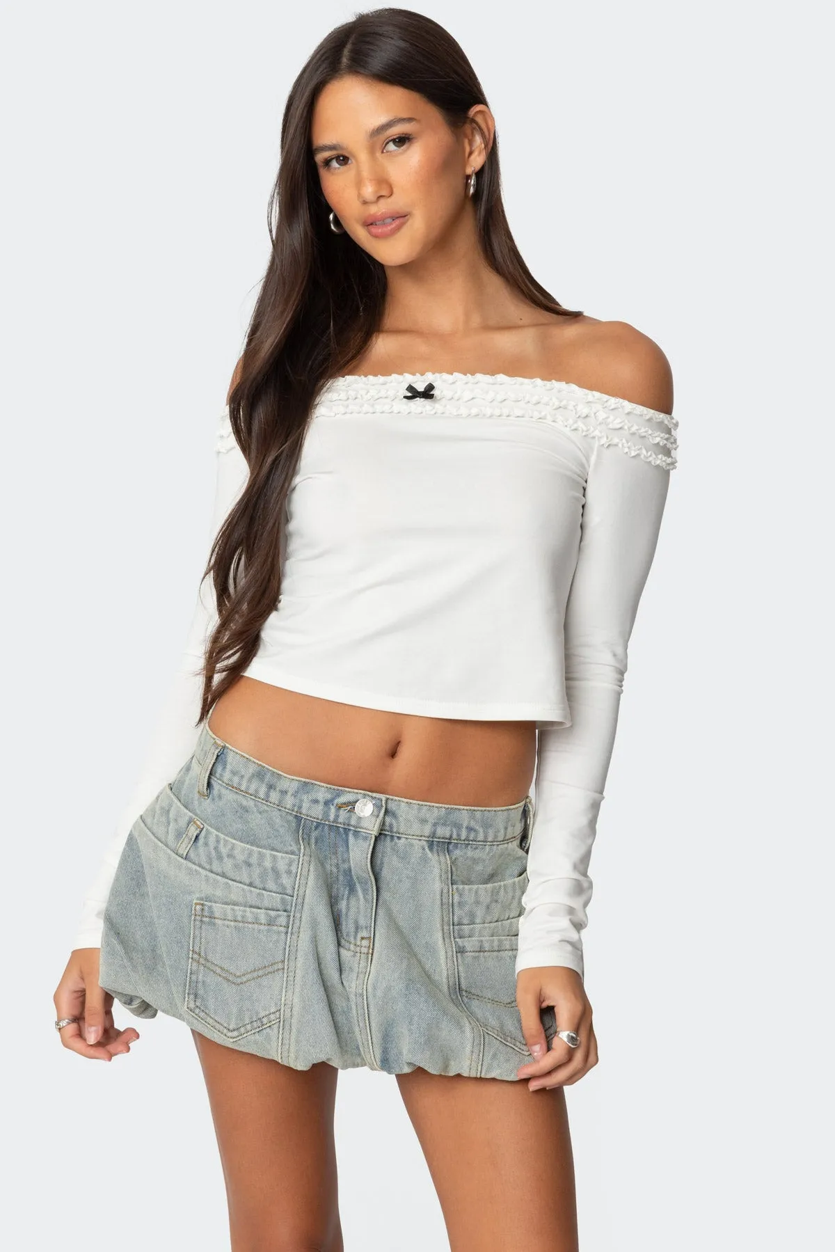 Gia Ruffled Off Shoulder Top sold by Edikted
