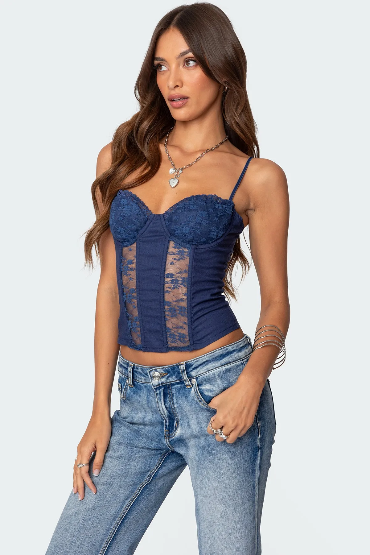 Avena Linen Look Lacey Corset sold by Edikted