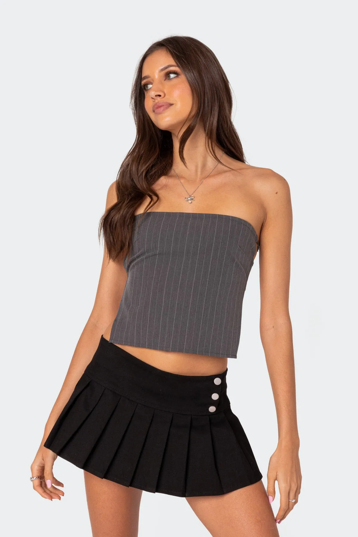 Pinstripe Open Back Strapless Top sold by Edikted product image thumbnail 2