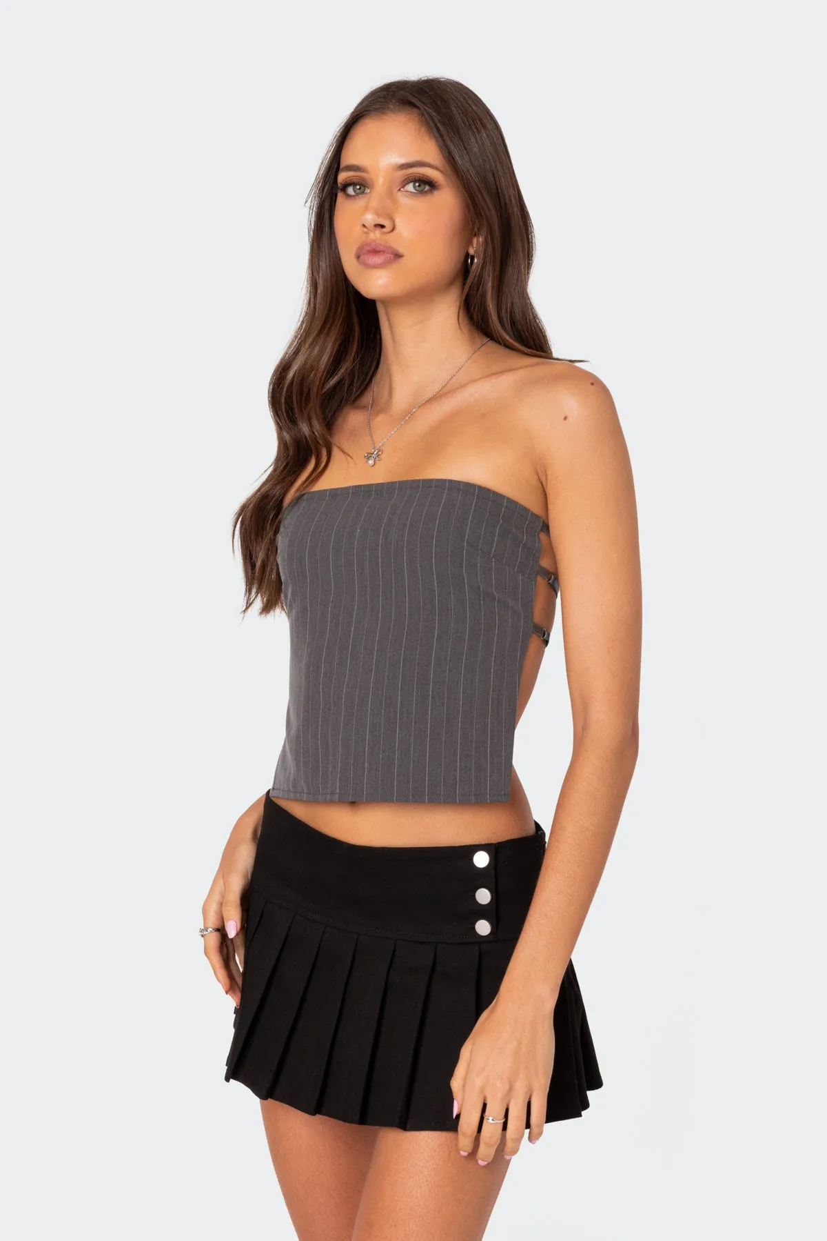 Pinstripe Open Back Strapless Top sold by Edikted product image thumbnail 4