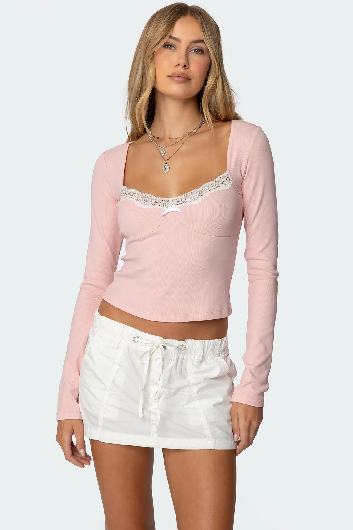 Morgyn Lace Trim Ribbed Top sold by Edikted