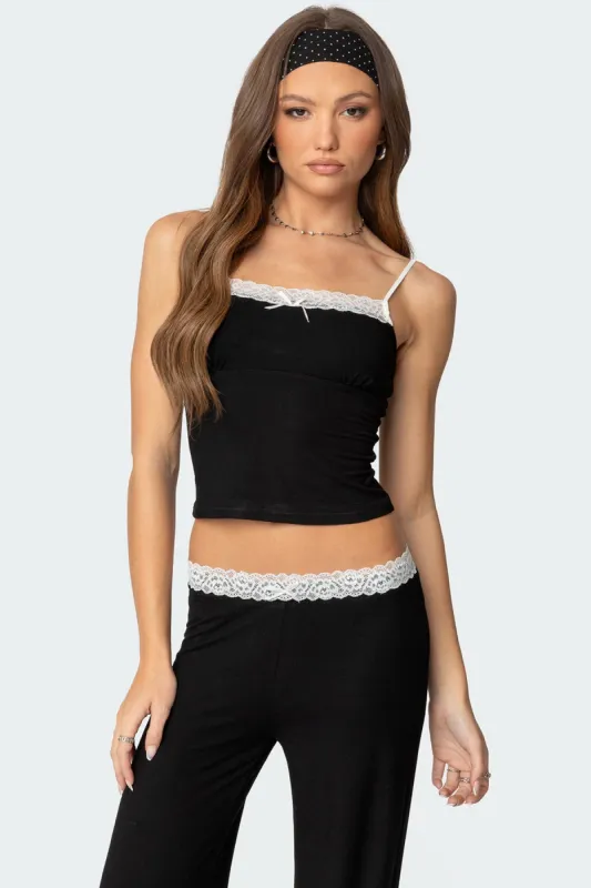 Domino Contrast Lace Trim Tank Top sold by Edikted