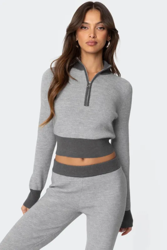 Lei Contrast Half Zip Knit Top sold by Edikted