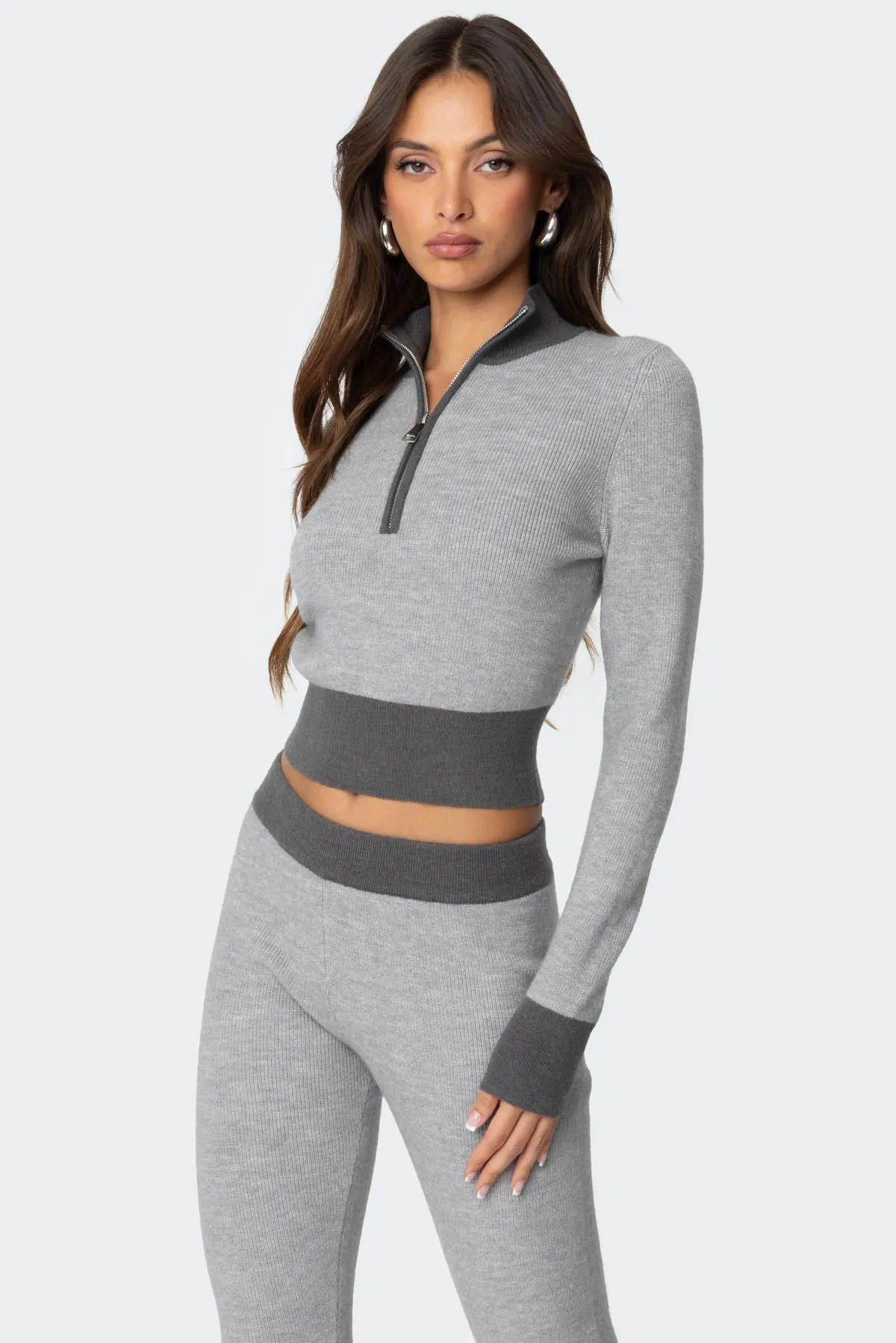 Lei Contrast Half Zip Knit Top sold by Edikted product image thumbnail 3