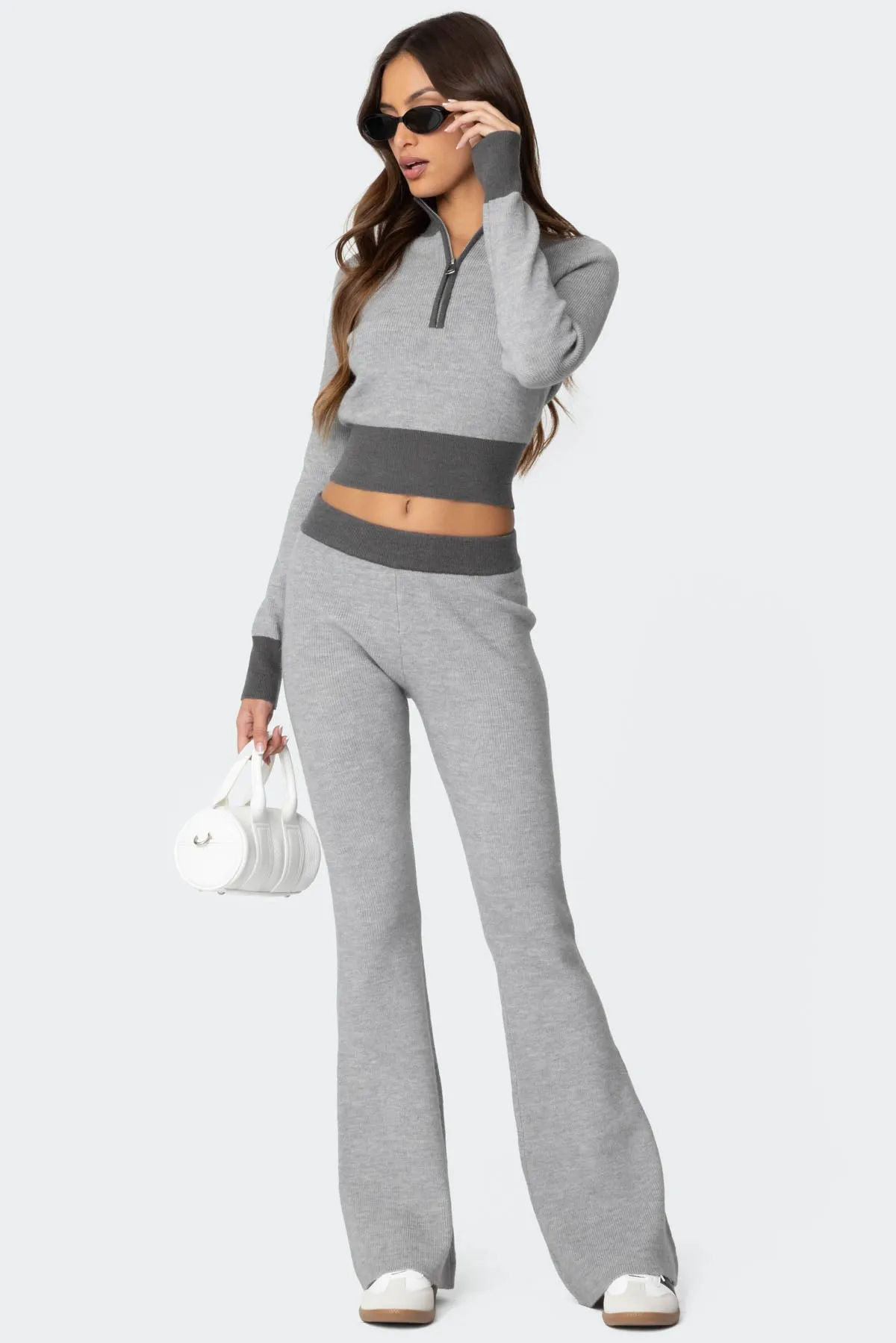 Lei Contrast Knit Flared Pants sold by Edikted