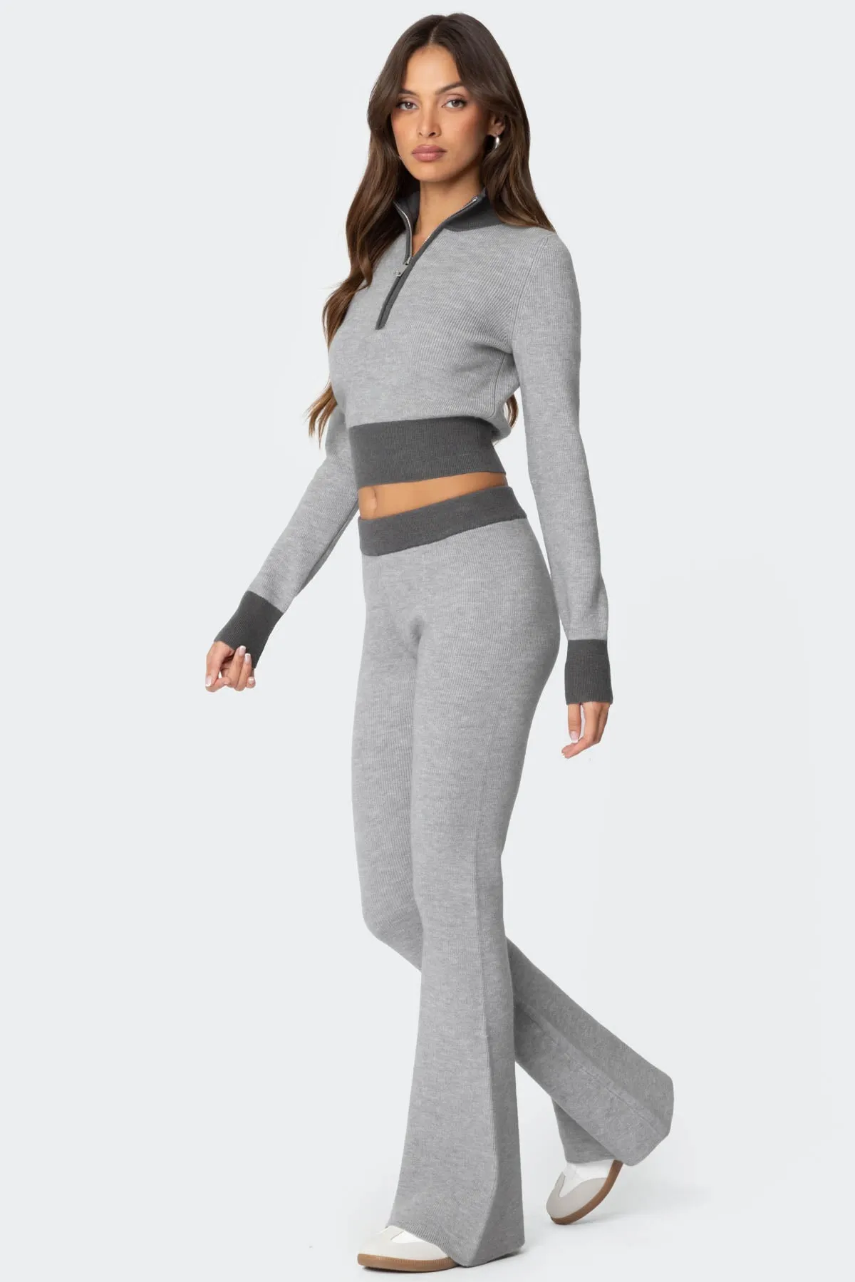 Lei Contrast Knit Flared Pants sold by Edikted product image thumbnail 3