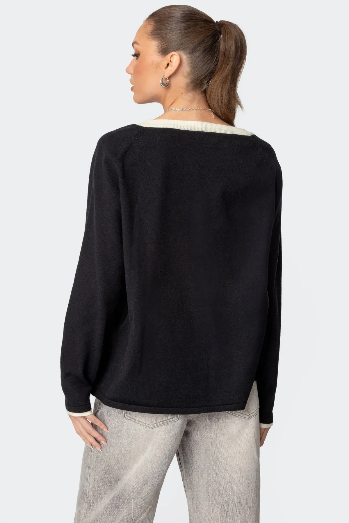 Contrast V Neck Knit Sweater sold by Edikted product image thumbnail 5